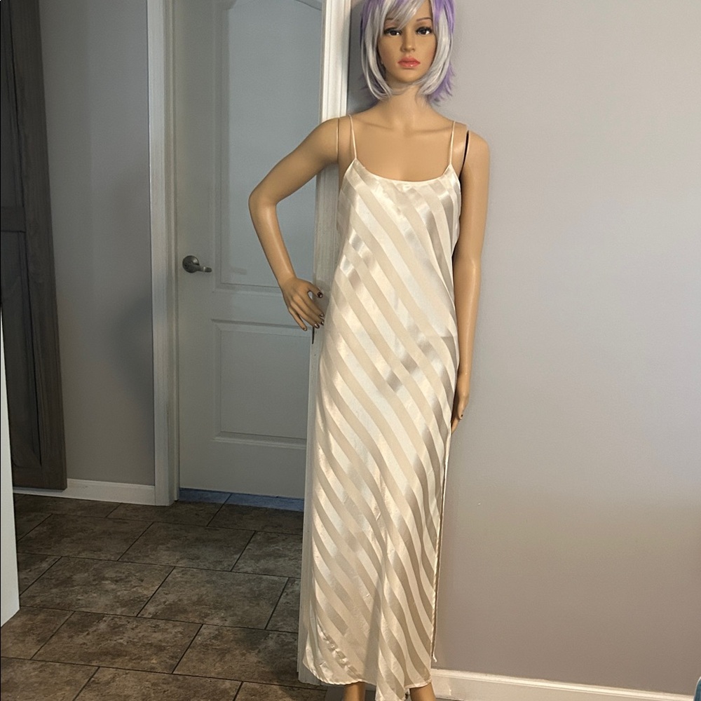 Victoria's Secret Ivory Gold Label Satin Diagonal Stripe Slip Dress